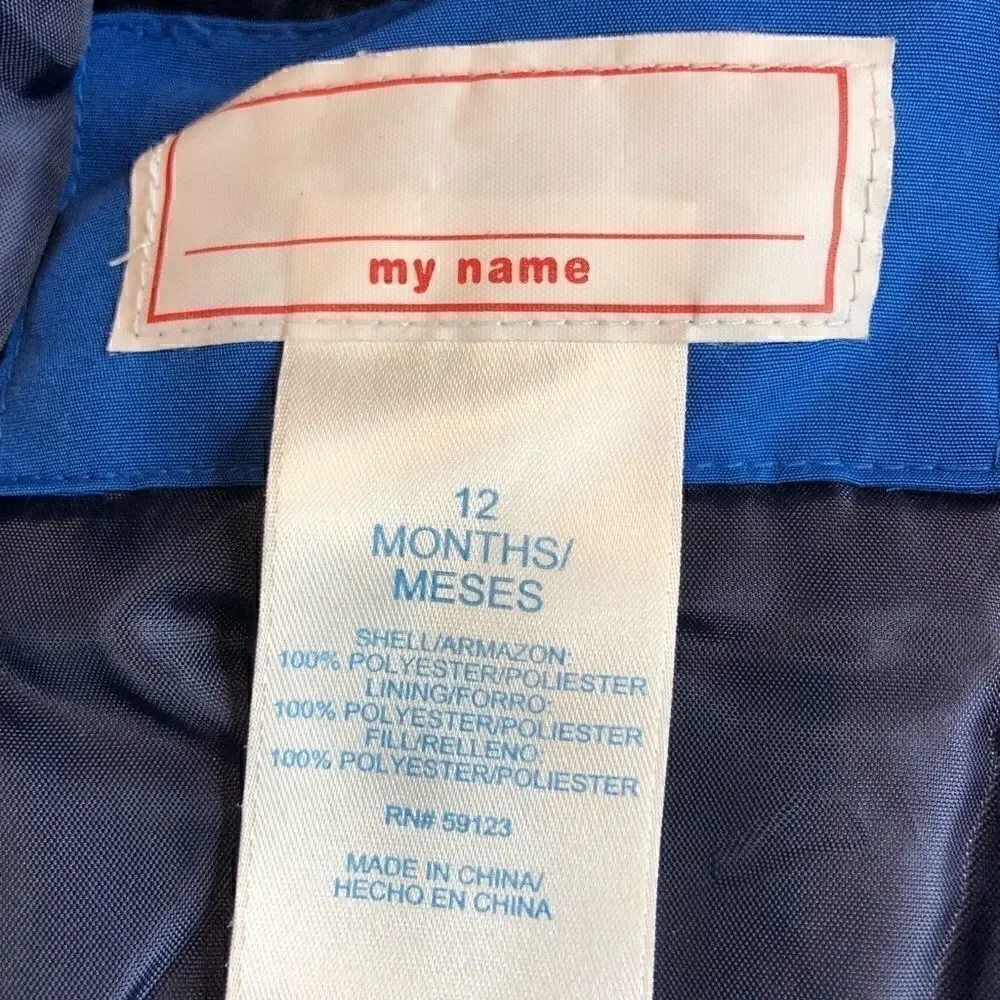 Blue winter coat size 12 months with removable hood